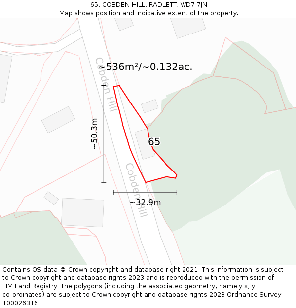 65, COBDEN HILL, RADLETT, WD7 7JN: Plot and title map