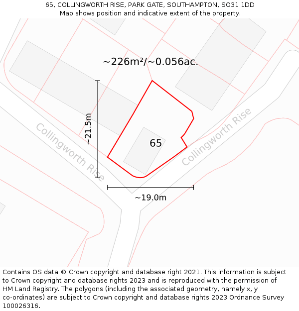 65, COLLINGWORTH RISE, PARK GATE, SOUTHAMPTON, SO31 1DD: Plot and title map