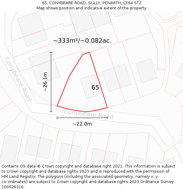 65, CONYBEARE ROAD, SULLY, PENARTH, CF64 5TZ: Plot and title map