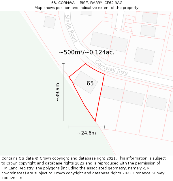 65, CORNWALL RISE, BARRY, CF62 9AG: Plot and title map