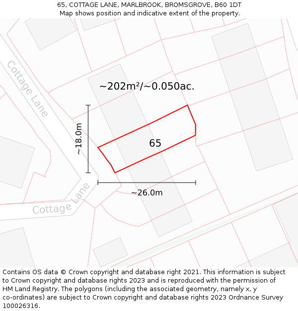 65, COTTAGE LANE, MARLBROOK, BROMSGROVE, B60 1DT: Plot and title map