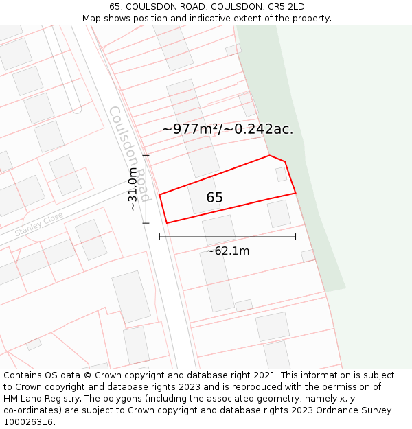 65, COULSDON ROAD, COULSDON, CR5 2LD: Plot and title map