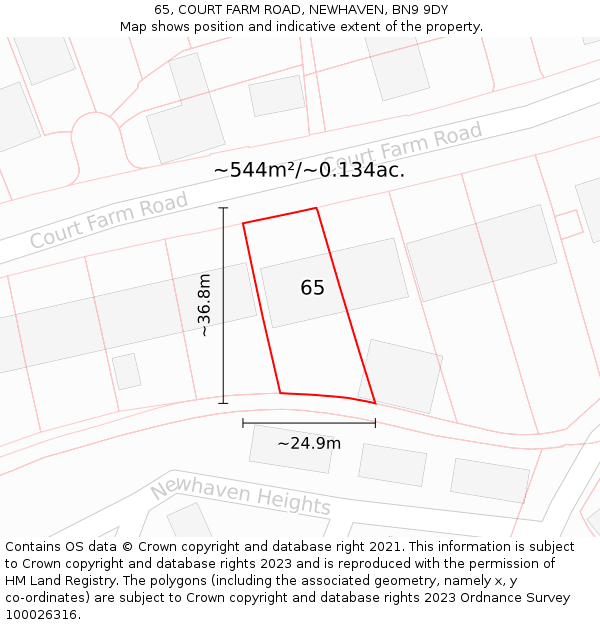 65, COURT FARM ROAD, NEWHAVEN, BN9 9DY: Plot and title map