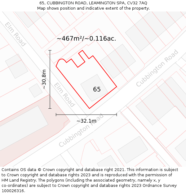 65, CUBBINGTON ROAD, LEAMINGTON SPA, CV32 7AQ: Plot and title map