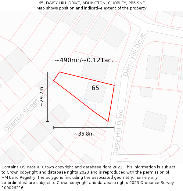 65, DAISY HILL DRIVE, ADLINGTON, CHORLEY, PR6 9NE: Plot and title map