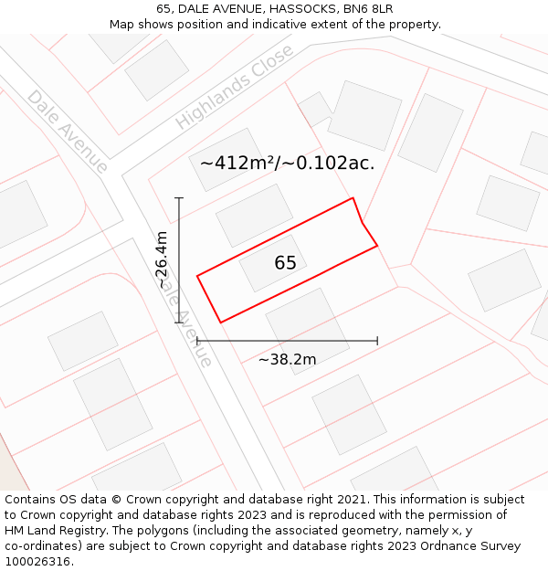 65, DALE AVENUE, HASSOCKS, BN6 8LR: Plot and title map