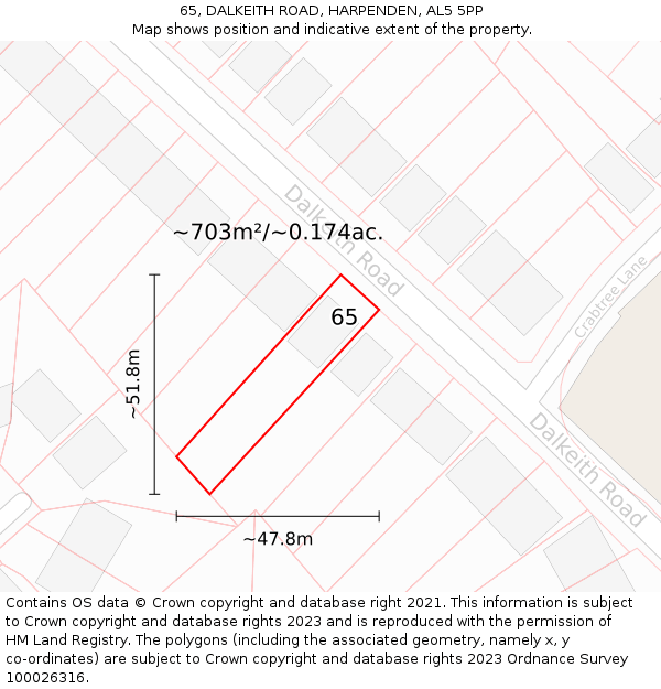 65, DALKEITH ROAD, HARPENDEN, AL5 5PP: Plot and title map