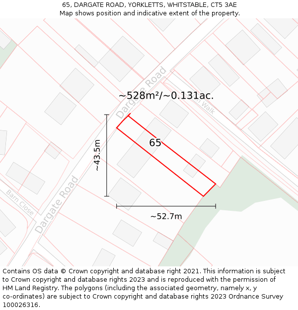 65, DARGATE ROAD, YORKLETTS, WHITSTABLE, CT5 3AE: Plot and title map