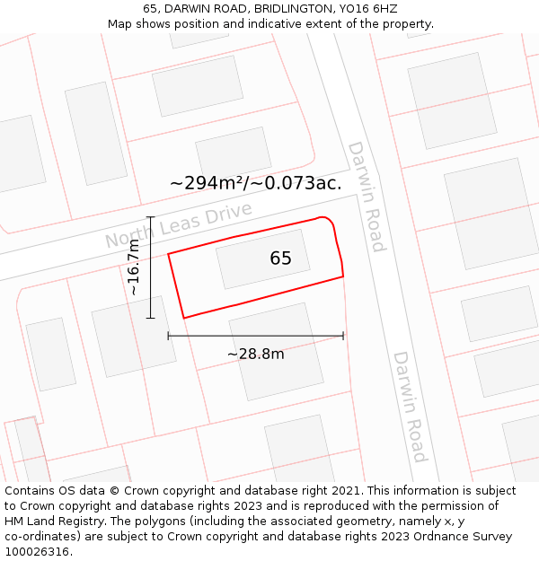 65, DARWIN ROAD, BRIDLINGTON, YO16 6HZ: Plot and title map