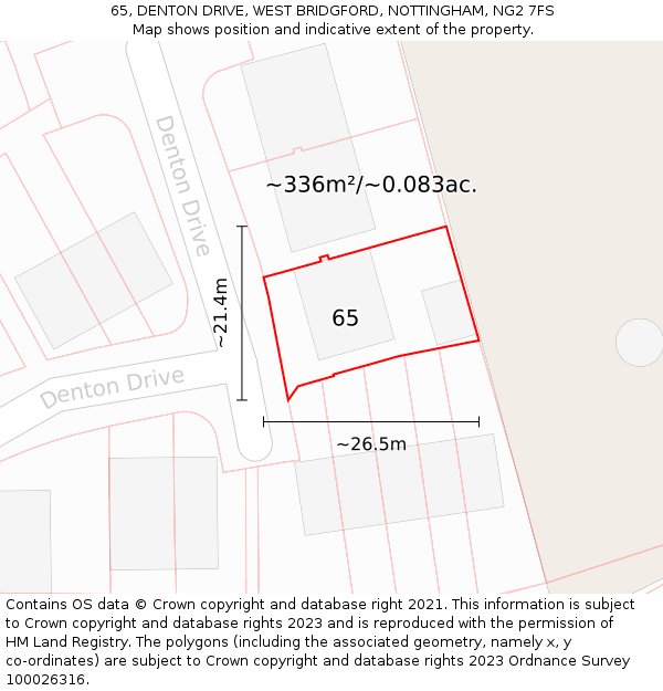 65, DENTON DRIVE, WEST BRIDGFORD, NOTTINGHAM, NG2 7FS: Plot and title map