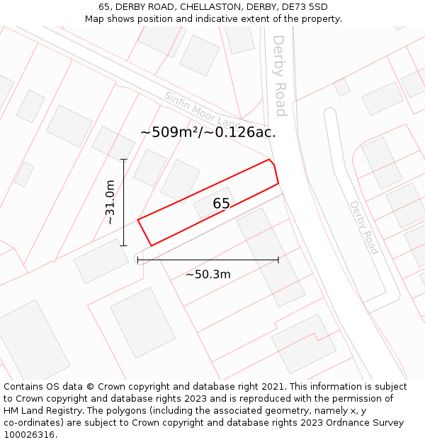 65, DERBY ROAD, CHELLASTON, DERBY, DE73 5SD: Plot and title map