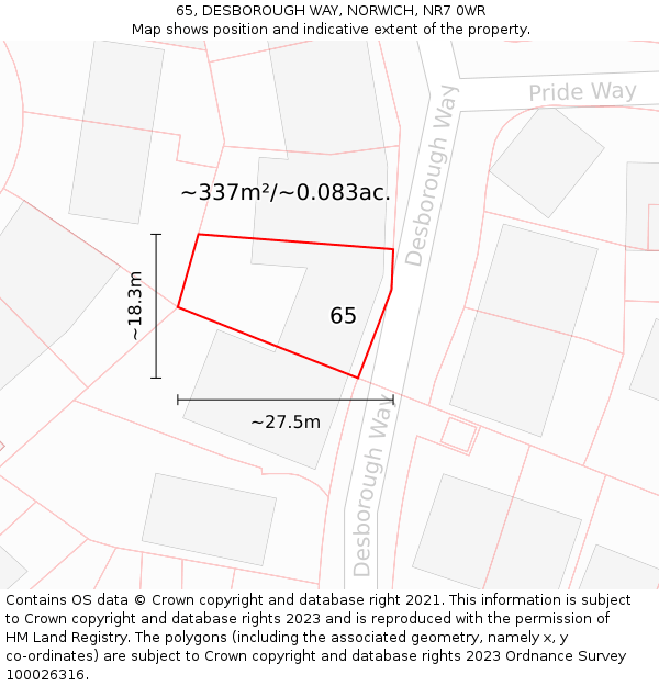 65, DESBOROUGH WAY, NORWICH, NR7 0WR: Plot and title map