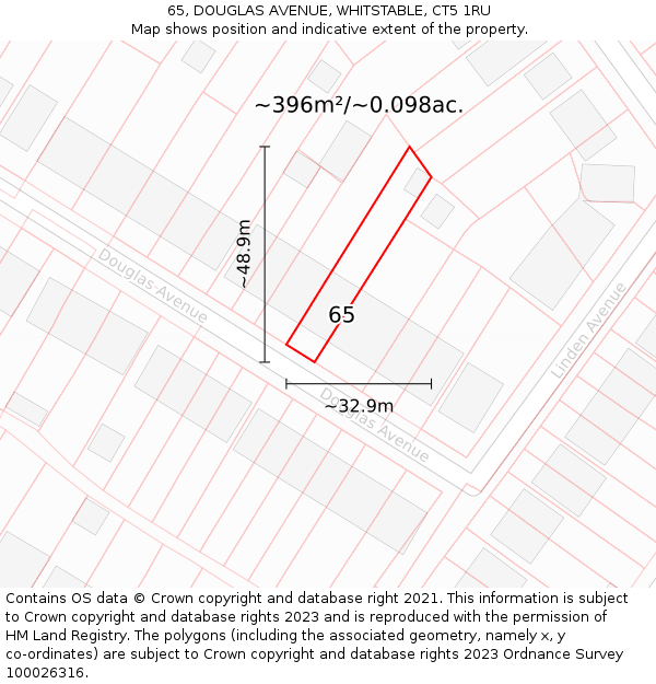 65, DOUGLAS AVENUE, WHITSTABLE, CT5 1RU: Plot and title map