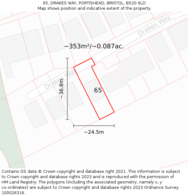 65, DRAKES WAY, PORTISHEAD, BRISTOL, BS20 6LD: Plot and title map