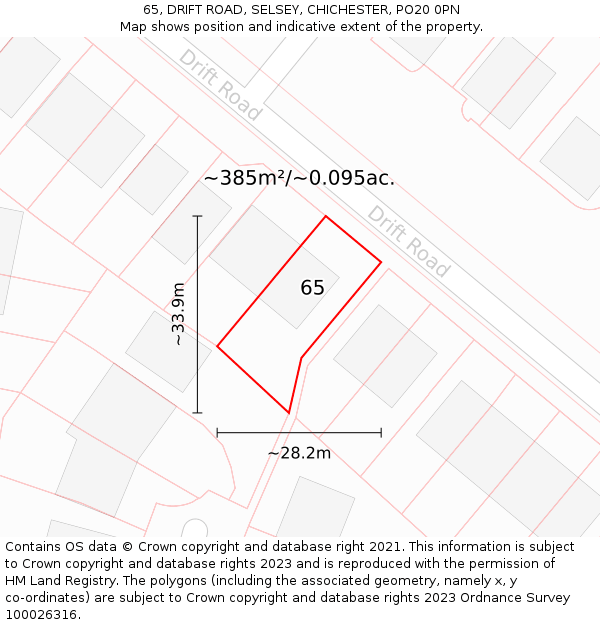 65, DRIFT ROAD, SELSEY, CHICHESTER, PO20 0PN: Plot and title map