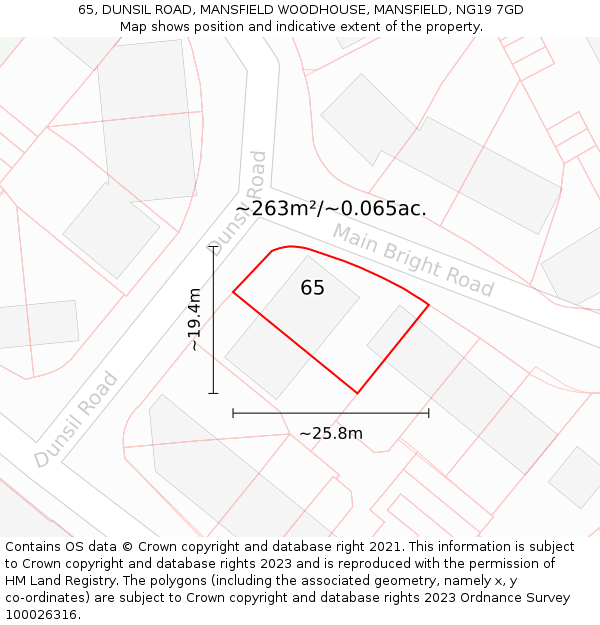 65, DUNSIL ROAD, MANSFIELD WOODHOUSE, MANSFIELD, NG19 7GD: Plot and title map