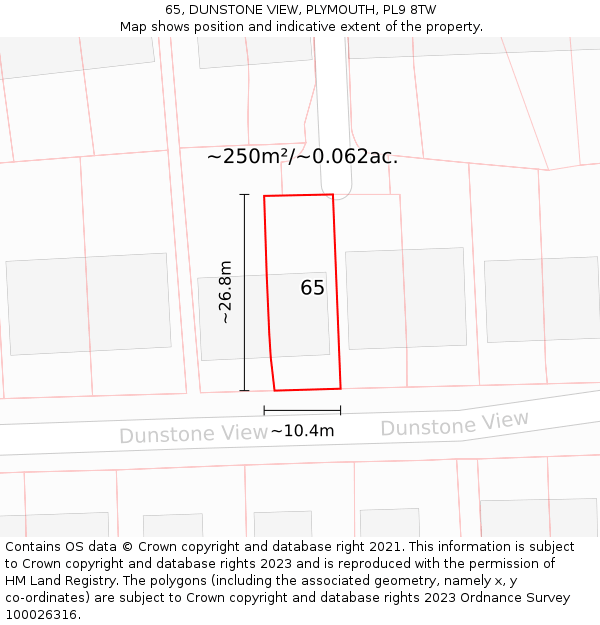 65, DUNSTONE VIEW, PLYMOUTH, PL9 8TW: Plot and title map