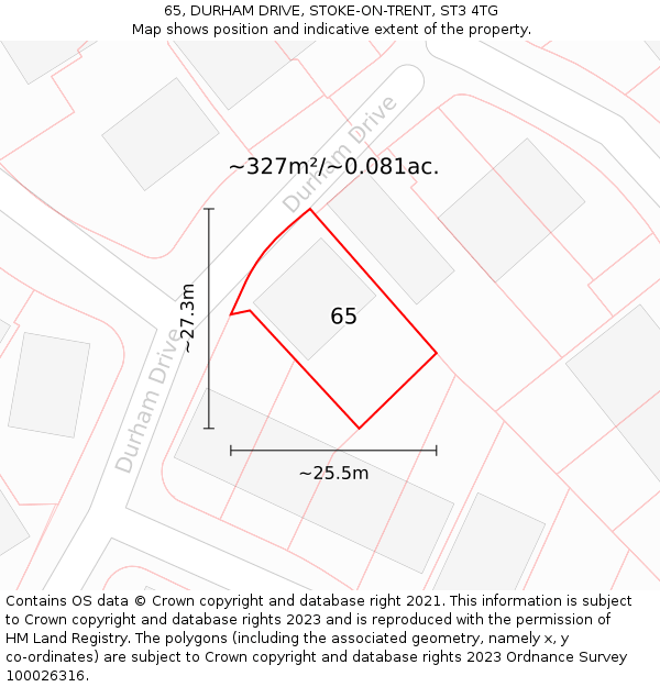 65, DURHAM DRIVE, STOKE-ON-TRENT, ST3 4TG: Plot and title map