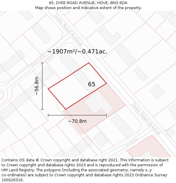 65, DYKE ROAD AVENUE, HOVE, BN3 6DA: Plot and title map