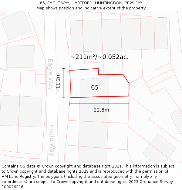 65, EAGLE WAY, HARTFORD, HUNTINGDON, PE29 1YY: Plot and title map