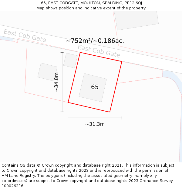 65, EAST COBGATE, MOULTON, SPALDING, PE12 6QJ: Plot and title map