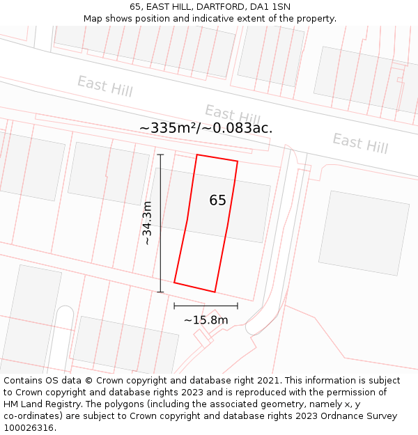 65, EAST HILL, DARTFORD, DA1 1SN: Plot and title map