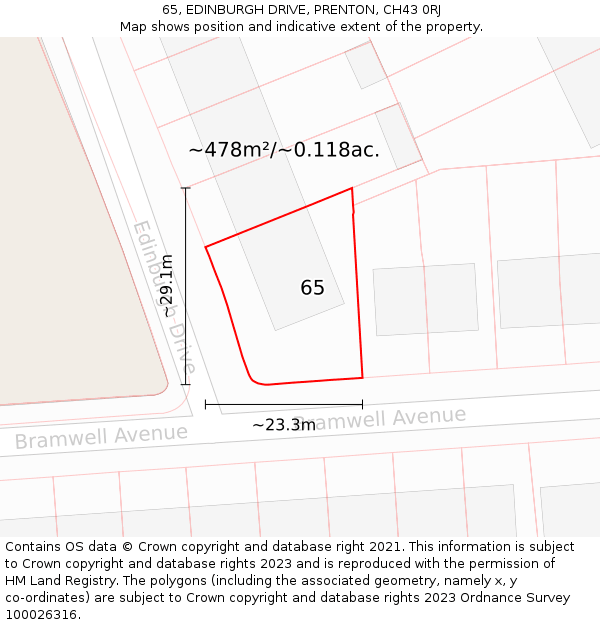 65, EDINBURGH DRIVE, PRENTON, CH43 0RJ: Plot and title map