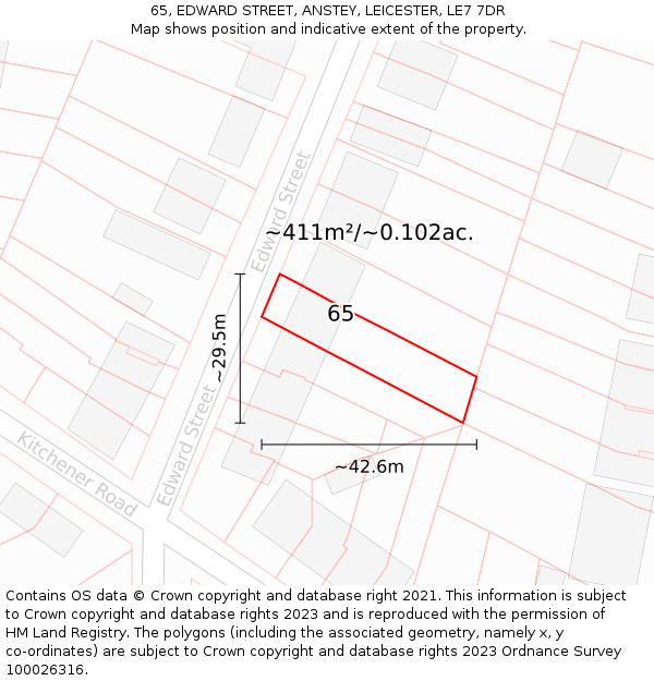 65, EDWARD STREET, ANSTEY, LEICESTER, LE7 7DR: Plot and title map