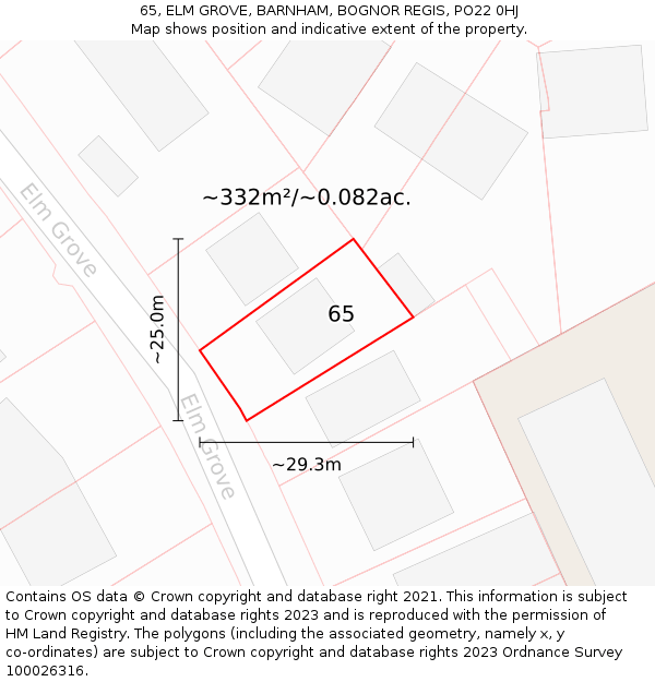 65, ELM GROVE, BARNHAM, BOGNOR REGIS, PO22 0HJ: Plot and title map