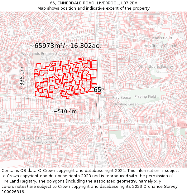 65, ENNERDALE ROAD, LIVERPOOL, L37 2EA: Plot and title map