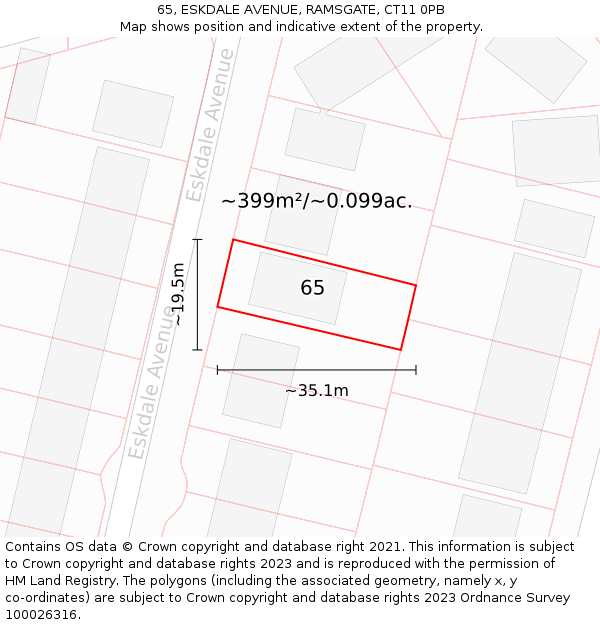 65, ESKDALE AVENUE, RAMSGATE, CT11 0PB: Plot and title map