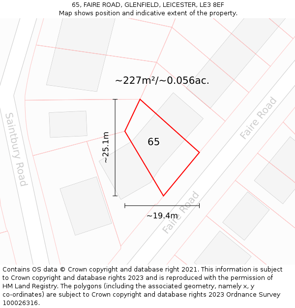 65, FAIRE ROAD, GLENFIELD, LEICESTER, LE3 8EF: Plot and title map