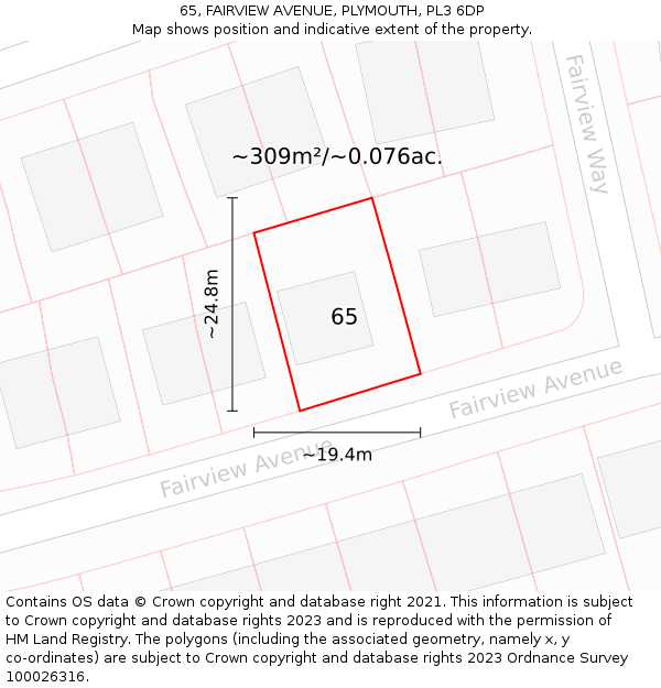 65, FAIRVIEW AVENUE, PLYMOUTH, PL3 6DP: Plot and title map