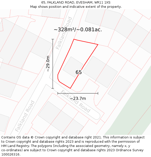 65, FALKLAND ROAD, EVESHAM, WR11 1XS: Plot and title map
