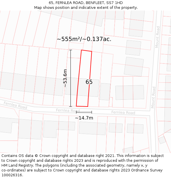 65, FERNLEA ROAD, BENFLEET, SS7 1HD: Plot and title map