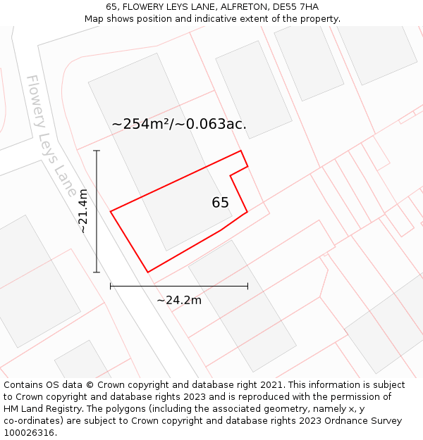 65, FLOWERY LEYS LANE, ALFRETON, DE55 7HA: Plot and title map