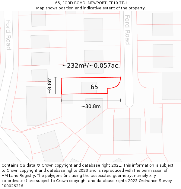 65, FORD ROAD, NEWPORT, TF10 7TU: Plot and title map