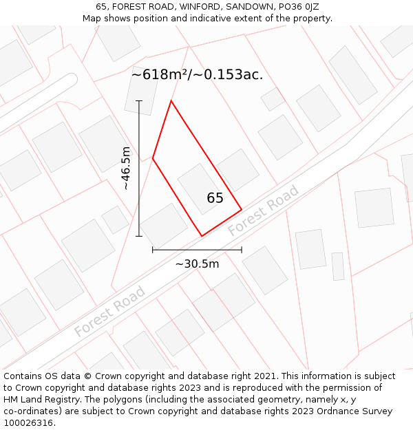 65, FOREST ROAD, WINFORD, SANDOWN, PO36 0JZ: Plot and title map