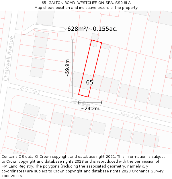 65, GALTON ROAD, WESTCLIFF-ON-SEA, SS0 8LA: Plot and title map