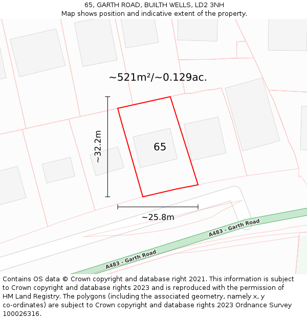 65, GARTH ROAD, BUILTH WELLS, LD2 3NH: Plot and title map