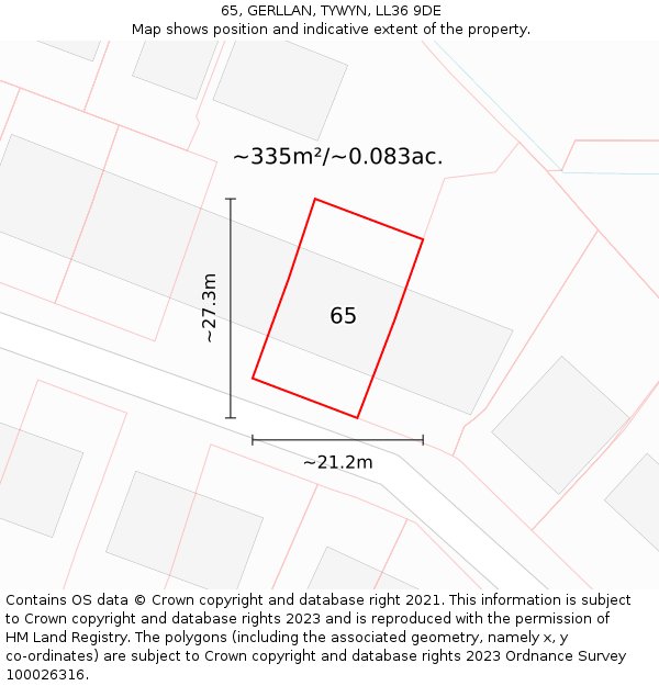 65, GERLLAN, TYWYN, LL36 9DE: Plot and title map