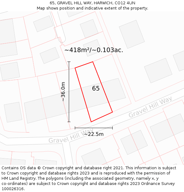 65, GRAVEL HILL WAY, HARWICH, CO12 4UN: Plot and title map