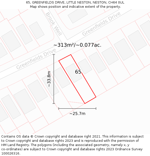 65, GREENFIELDS DRIVE, LITTLE NESTON, NESTON, CH64 0UL: Plot and title map