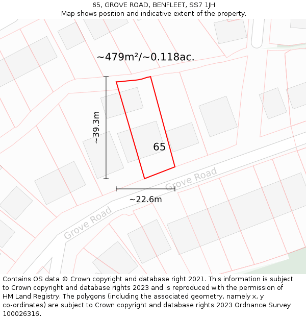 65, GROVE ROAD, BENFLEET, SS7 1JH: Plot and title map