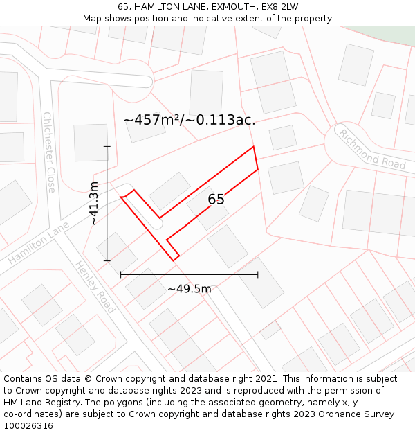 65, HAMILTON LANE, EXMOUTH, EX8 2LW: Plot and title map