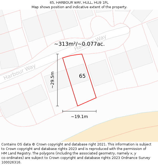 65, HARBOUR WAY, HULL, HU9 1PL: Plot and title map