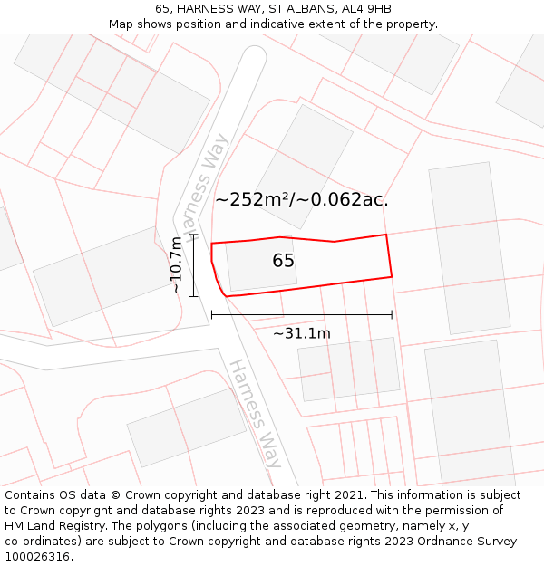 65, HARNESS WAY, ST ALBANS, AL4 9HB: Plot and title map