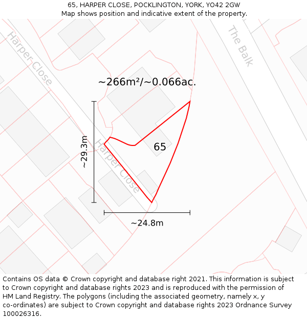 65, HARPER CLOSE, POCKLINGTON, YORK, YO42 2GW: Plot and title map