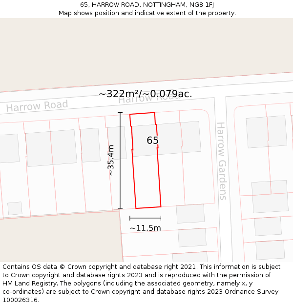 65, HARROW ROAD, NOTTINGHAM, NG8 1FJ: Plot and title map