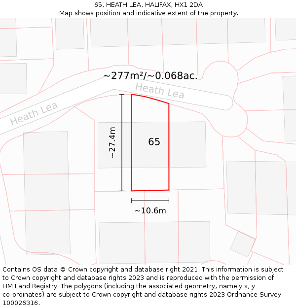 65, HEATH LEA, HALIFAX, HX1 2DA: Plot and title map